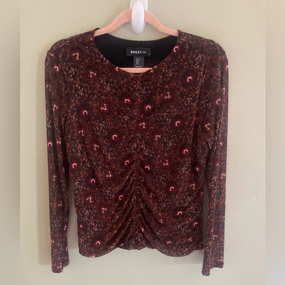 90's Y2K Maroon Whimsigoth Sheer Mesh LS blouse Blk Grunge Goth Dark Fairy L
